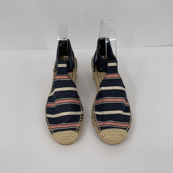 Tory Burch Catalina wedge espadrille shoe red white blue stripe canvas logo 7 - Picture 3 of 6